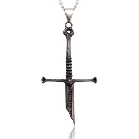 Mens Broken Warrior Sword Rune Pendant Viking Faith  925 Silver Necklace w/ Broken Sword Runic Viking Men\'s Valentine\'s Birthday Gift